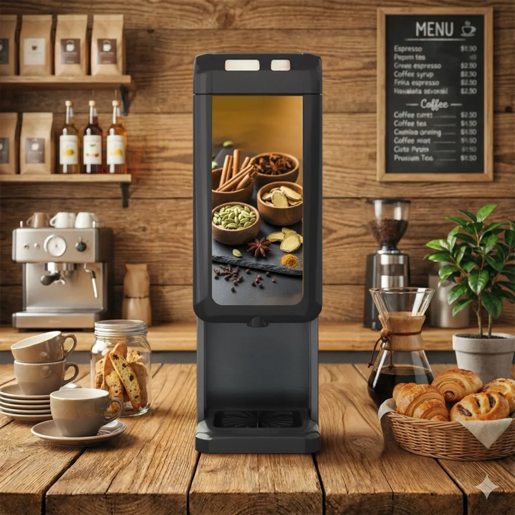 An image of an authentic karak office instant chai machine serving one chai flavour